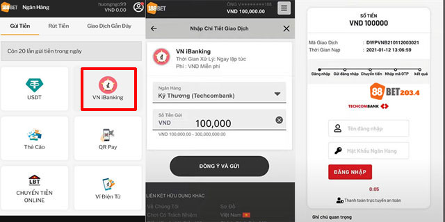 Nạp tiền cá cược bằng VN iBanking
