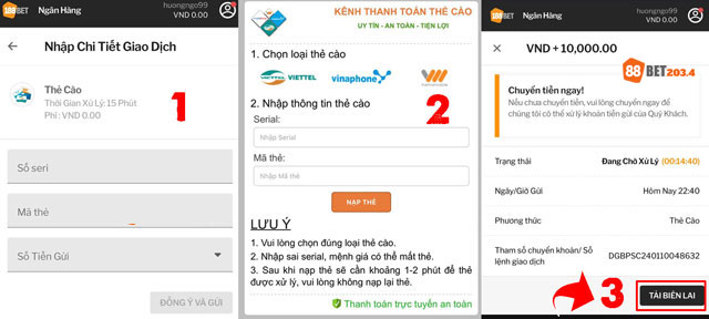 Thao tác nạp tiền cá cược tại 88bet bằng thẻ cào